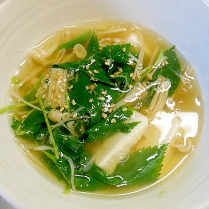 簡単・旨い☆えのき・塩豆腐・モロヘイヤのスープ☆